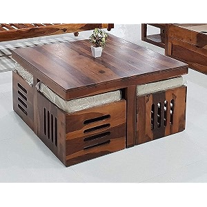 solid sheesham coffee table 4 seater with four stool for living room center coffee table for bedroomcafe home ampoffice natural