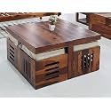 Solid Sheesham Coffee Table 4 Seater with Four Stool for Living Room Center Coffee Table for Bedroom,Cafe, Home &amp;Office (Natural)