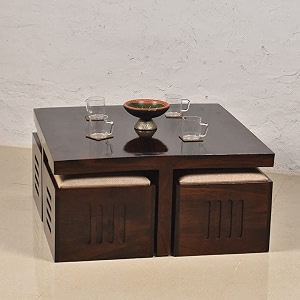 solid sheesham coffee table 4 seater with four stool for living room center coffee table for bedroomcafe home ampoffice vesta beige