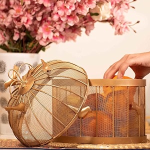md handicrafts metal fruit vegetable basket daily use gold brass toned serve food picnic dining table bedroom guestroom livingroom kidsroom gift diwali festival decor storage decor 1 piece
