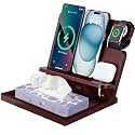 MD MADOATS Nightstand Organizer for Men, Wooden Phone Docking Station with Tray, Bedside Organizer Wallet Watch Stand (Charger Not Included) for Dad Husband Him