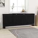 MDF Radiator Cover Black 80.7" Modern Slatted Design Cabinet for Living Room, Sturdy Durable Shelf for Books Photo Frames Decor