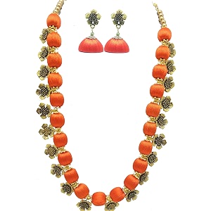 antique flower necklace with antique flower stud and jhumka earring set for beautiful woman mds-1032