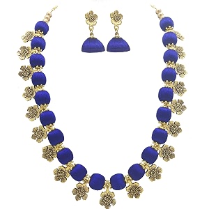 antique flower necklace with antique flower stud and jhumka earring set for beautiful woman mds-1032