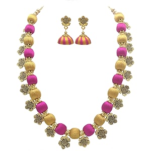 antique flower necklace with antique flower stud and jhumka earring set for beautiful woman mds-1032