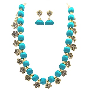 antique flower necklace with antique flower stud and jhumka earring set for beautiful woman mds-1032