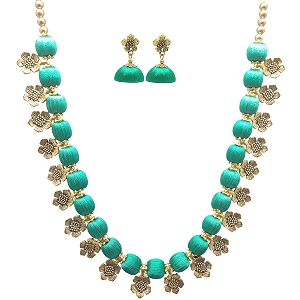 antique flower necklace with antique flower stud and jhumka earring set for beautiful woman mds-1032