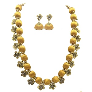 antique flower necklace with antique flower stud and jhumka earring set for beautiful woman mds-1032