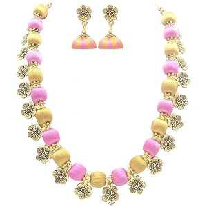 antique flower necklace with antique flower stud and jhumka earring set for beautiful woman mds-1032
