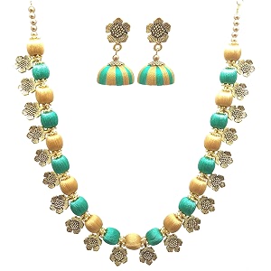 antique flower necklace with antique flower stud and jhumka earring set for beautiful woman mds-1032