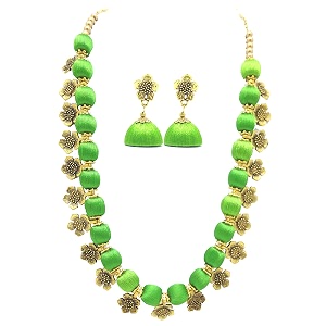antique flower necklace with antique flower stud and jhumka earring set for beautiful woman mds-1032