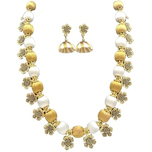 antique flower necklace with antique flower stud and jhumka earring set for beautiful woman mds-1032