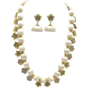antique flower necklace with antique flower stud and jhumka earring set for beautiful woman mds-1032