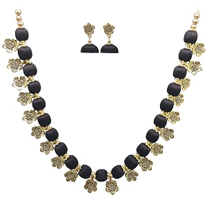 antique flower necklace with antique flower stud and jhumka earring set for beautiful woman mds-1032