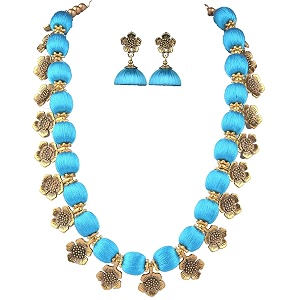 antique flower necklace with antique flower stud and jhumka earring set for beautiful woman mds-1032