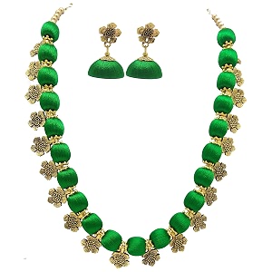 antique flower necklace with antique flower stud and jhumka earring set for beautiful woman mds-1032