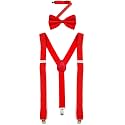 MDSTYLE Suspenders for Men Women Boys - Adjustable Y-Back (Red Suspenders &amp; Bow Tie)