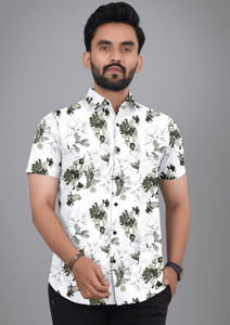 MDULFAT Men Printed Casual Green White Shirt