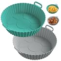 ME.FAN Air Fryer Silicone Liners for 4 to 7 QT [2 Pack] Reusable Air Fryer Basket with Handles & Holes Light Grey + Teal Blue