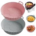 ME.FAN Air Fryer Silicone Liners for 4 to 7 QT [2 Pack] Reusable Air Fryer Basket with Handles &amp; Holes Rose Pink + Light Grey