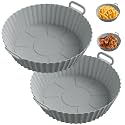 ME.FAN Air Fryer Silicone Liners for 4 to 7 QT [2 Pack] Reusable Air Fryer Basket with Handles &amp; Holes Light Grey