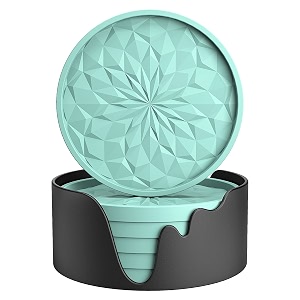mefan silicone coasters with holder6 pack drinking coasters - cup mat for hot or cold drinks thickened non-slip non-stickdeep tray mint green