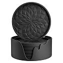 ME.FAN Silicone Coasters with Holder,[6 Pack] Drinking Coasters - Cup Mat for Hot or Cold Drinks, Thickened, Non-Slip, Non-Stick,Deep Tray Black