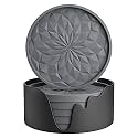 ME.FAN Silicone Coasters with Holder,[6 Pack] Drinking Coasters - Cup Mat for Hot or Cold Drinks, Thickened, Non-Slip, Non-stick,Deep Tray Ether