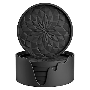 mefan silicone coasters with holder6 pack drinking coasters - cup mat for hot or cold drinks thickened non-slip non-stickdeep tray black