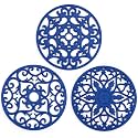 ME.FAN Trivets for Dishes/Pots/Pans, 3 Pcs Silicone Mats, Flexible/Durable/Non Slip Hot Pads to Protect Table and Counter Top (Deep Blue)
