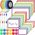 Meanplan 176 Pcs White Board Accessories Set 144 Magnetic Dry Erase Labels 12 Rolls Thin Whiteboard Tape 8 Magnetic Fine Tip Dry Erase Markers 12 Round Planning Buttons for Office Home (Various Sizes)
