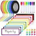 Meanplan 176 Pcs White Board Accessories Set Include 144 Magnetic Dry Erase Labels 12 Rolls Thin Whiteboard Tape 8 Magnetic Fine Tip Dry Erase Markers 12 Round Planning Buttons for Office Home