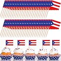 Meanplan 2000 Pcs Puerto Rico Toothpick Flags, Puerto Rican Flag Toothpicks, Cupcake Toppers, Mini Stick Decorations Food Picks for Country Party Birthday Cocktail Ice Cream Cake