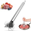 Meat Masher, Stainless Steel 6-Blade Ground Beef Masher with a Brush
