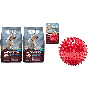 meat up adult dog food 12 kg buy 1 get 1 freeampmeat up non-toxic rubber stud spike hard ball chew toy puppydog teething toy - 3 inches