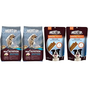 meat up adult dog food 12 kg bogo and dental treats oral care dog treats- 7 sticks 165g bogo