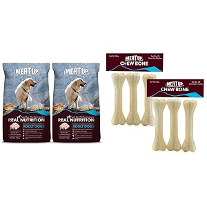 meat up adult dog food 10 kg buy 1 get 1 free amp pressed chew bones dog treats 6 inches - pack of 3 bones buy 1 get 1 free