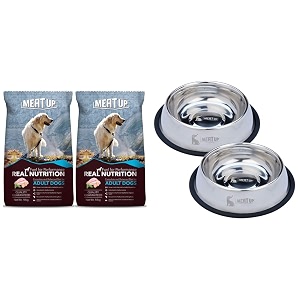 meat up adult dog kibble food10 kg buy 1 get 1 freeamp stainless steel dog feeding bowl - 850 ml buy 1 get 1 free