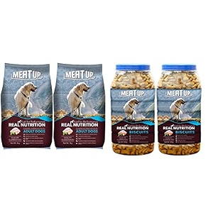 meat up adult dog food 3 kg buy 1 get 1 free amp meat up chicken flavour real chicken biscuit dog treats -500g jar buy 1 get 1 free