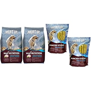 meat up adult dog food 3 kg bogo and munchy sticks chicken flavour dog treats 400 g bogo