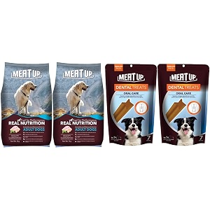 meat up adult dog food 3 kg bogo and dental treats oral care dog treats- 7 sticks 165g bogo