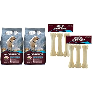 meat up adult dog food chicken flavor 12 kg buy 1 get 1 free amp pressed chew bones dog treats 6 inches - pack of 3 bones buy 1 get 1 free