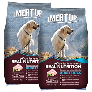 meat up adult dry dog food 6kg 3kg  3kg  chicken flavour  glucosamine for healthy joints amp bones  enriched with vitamins amp minerals  supports digestive health