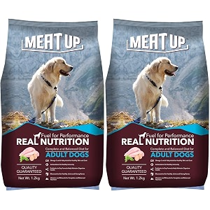 meat up adult dry dog food 24kg 12kg  12kg  chicken flavour  healthy skin amp coat  antioxidants  enriched with vitamins amp minerals