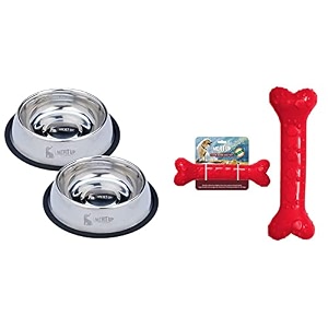 meat up stainless steel dog feeding bowl - 850 ml buy 1 get 1 free amp non-toxic rubber dog chew bone toy puppydog teething toy large - 85 inches 1 piece