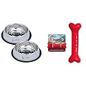 Meat Up Stainless Steel Dog Feeding Bowl, Medium - 700ml (Buy 1 Get 1 Free) & Non-Toxic Rubber Chew Bone Toy, Puppy Teething Toy (Medium) - 5 Inches