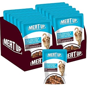 meat up wet dog food 6 pouches  real chicken and chicken liver chunks in gravy for all life stages 6 x 70 gram
