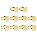 MECCANIXITY 10Pcs Metal Ring Base Blank, 14mm Adjustable Pad Cabochon Ring Blank Base Flat Bezel Tray for Jewelry Making Finding DIY Craft, Gold