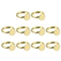 MECCANIXITY 10Pcs Metal Ring Base Blank, 10mm Adjustable Pad Cabochon Ring Blank Base Flat Bezel Tray for Jewelry Making Finding DIY Craft, Gold