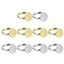 MECCANIXITY 10Pcs Metal Ring Base Blank, 12mm Adjustable Pad Cabochon Ring Blank Base Flat Bezel Tray for Jewelry Making Finding DIY Craft, Silver/Gold